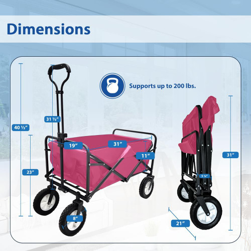 Heavy Duty Wagon Cart Swivel Collapsible Outdoor Utility Garden Beach Cart Pink