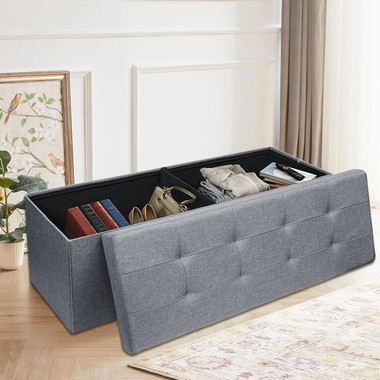 Storage Ottoman Bench Folding Chest Footrest Stool MDF Frame Lid Light Grey 43"