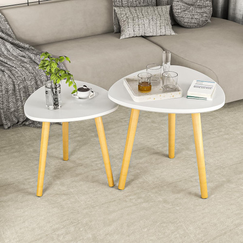 Set of 2 End Table Sofa Side Table Living Room White