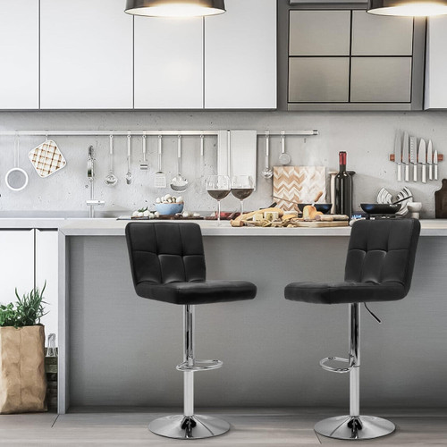 Set of 2 Bar Stools Swivel Adjustable Bar Chair Modern PU Leather Pub Bar Chairs