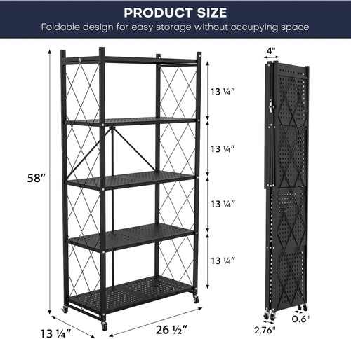 5 Tier Metal Rack Free Standing Shelving Unit Heavy Duty Storage Wheel