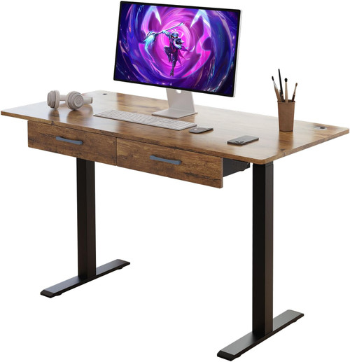 45" Office Electric Standing Desk with 2 Drawers Adjustable Height Desk