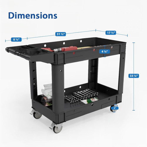 Utility Service Cart 2 Shelf 550LBS 360° Swivel Wheels 2 with Brakes