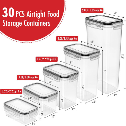 30 Pack Airtight Food Storage Containers for Kitchen Pantry Organization