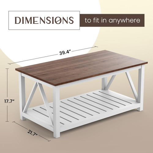 Farmhouse Coffee Table with Storage 2 Tier Center Cocktail Table Living Room