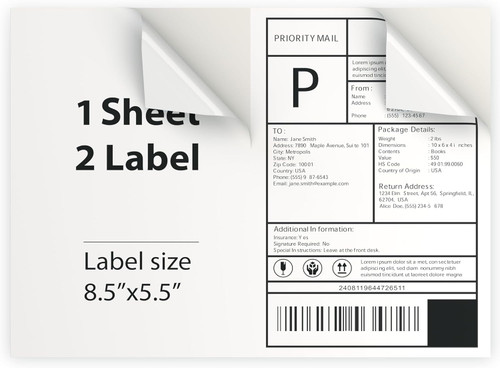200-4000 Premium 8.5x5.5 Round Corner Shipping Labels Half Sheet Self Adhesive