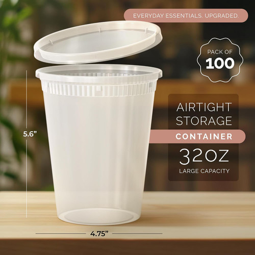Round Plastic Food Storage Containers with Lids, Microwavable, Clear
