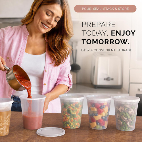 Round Plastic Food Storage Containers with Lids, Microwavable, Clear