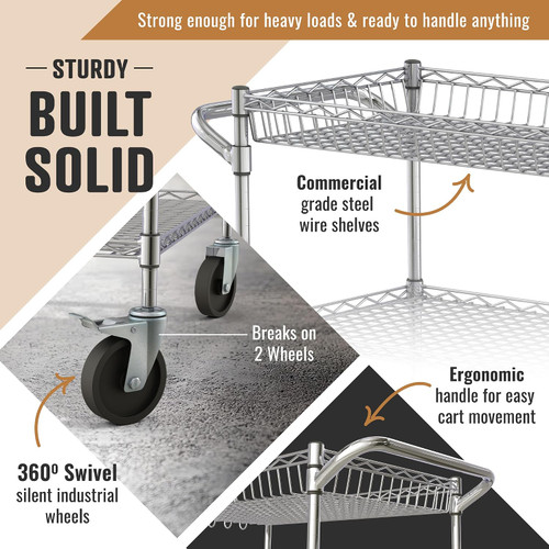 3-Tier Heavy Duty Utility Cart with Wheels 990 lb Capacity Rolling Cart