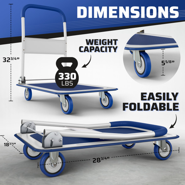 Folding Hand Truck Dolly Cart with Wheels Luggage Cart Trolley for Moving 330lbs