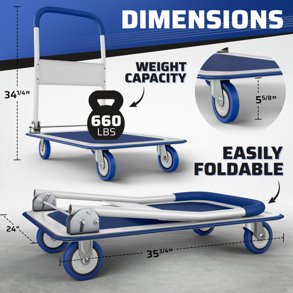 Folding Hand Truck Dolly Cart with Wheels Luggage Cart Trolley Moving 660lbs