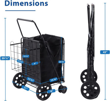 Folding Grocery Basket Cart Shopping Wheels Large Metal Utility Laundry