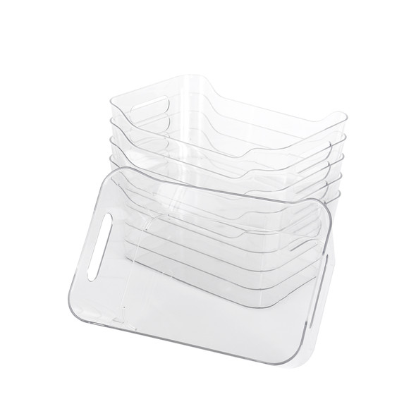 6 PCS Clear Plastic Storage Bin Container Set Pantry & Kitchen Fridge Organizer