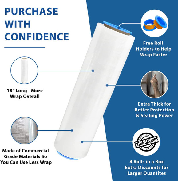 18" x 1500' 80 Ga 4 Rolls Pallet Wrap Non Stretch Film Hand Shrink Wrap 1500FT