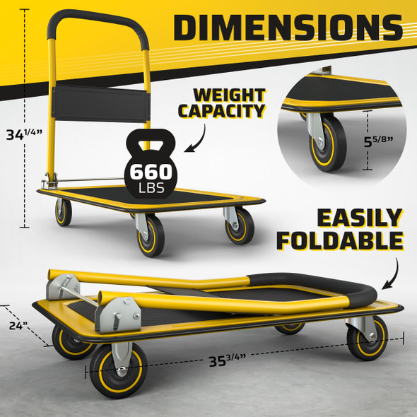 Folding Hand Truck Dolly Cart with Wheels Luggage Cart Trolley Moving 660 lbs