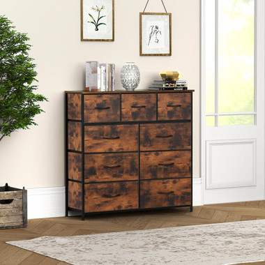 Rustic Farmhouse 9 Drawer Bedroom Dresser MDF Storage Chest Cabinet