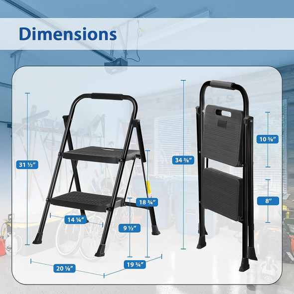 Steel Folding 2-Step Stool Ladder Adults With Soft-Grip Handle 330 Lbs Black