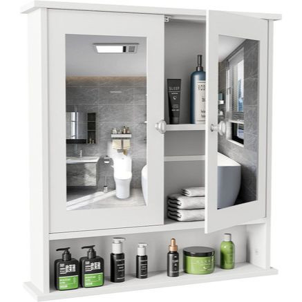 Home Bathroom Wall Mount Cabinet Storage Shelf Over Toilet w/ Mirror Door White