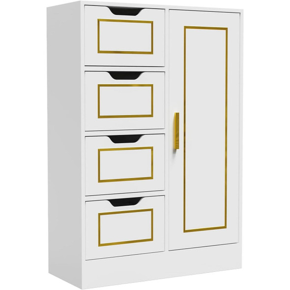 Bathroom Floor Cabinet Wood Free Standing Storage Organizer with 4 Drawers
