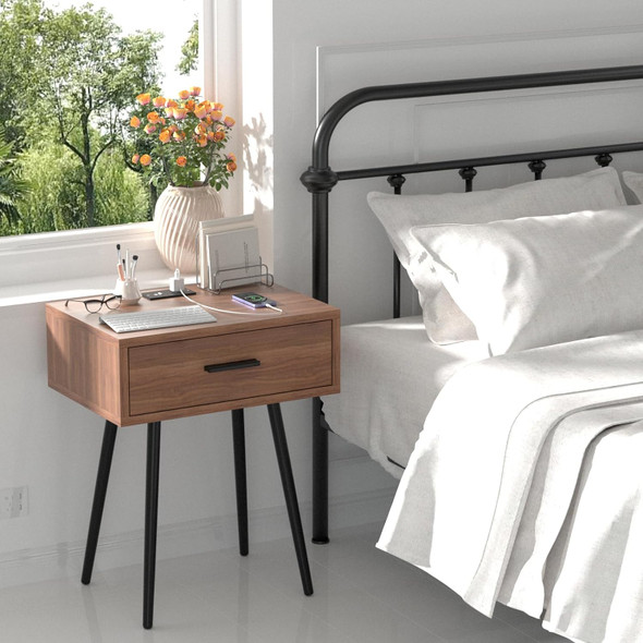 Nightstand Bedside Table 2 Drawers with Charging Station and USB Ports