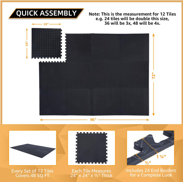 24pc Puzzle Exercise Mat w/ EVA Foam Interlocking Tiles 96 Sq Ft GYM Home