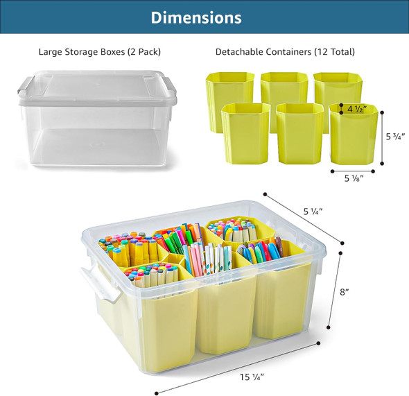 17 QT Plastic Storage Bins with 6 Detachable Inserts Clear Storage Box set of 2