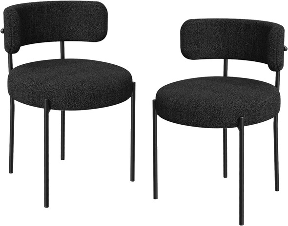 Set of 2 Boucle Fabric Kitchen Dining Chair
