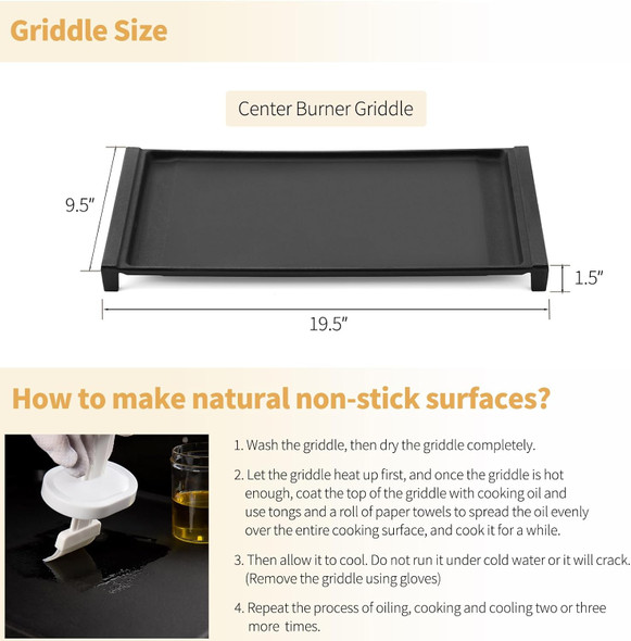 Griddle Compatible with GE Gas Stove Heavy Duty Cast Iron Center WB31X24738