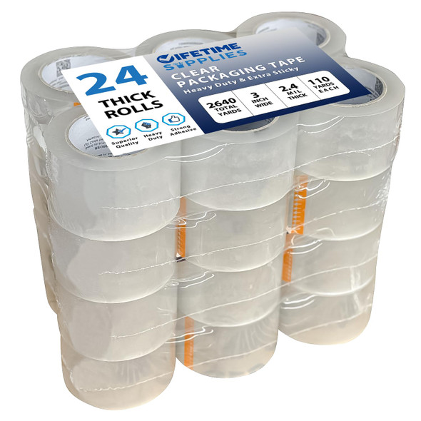 24 Rolls 3" Extra-Wide Clear Shipping Packing Moving Tape 110 yds/330' 2.4 mil