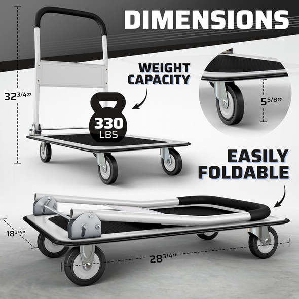 Folding Hand Truck Dolly Cart with Wheels Luggage Cart Trolley Moving 330lbs White