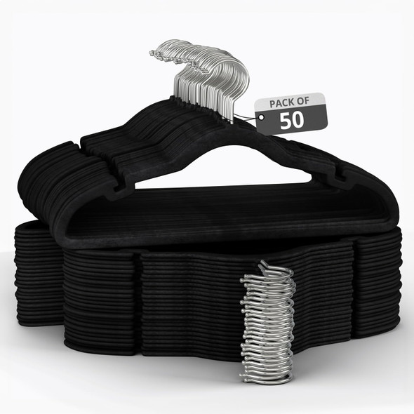 Velvet Hangers Clothing Hangers, 50 Pack, Black\Gray\Ivory, Non-Slip