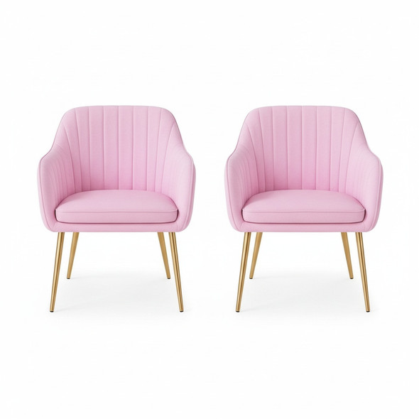 2 Pack Velvet Accent Chair w/Gold Legs, Upholstered Vanity Chair for Bedroom Living Room