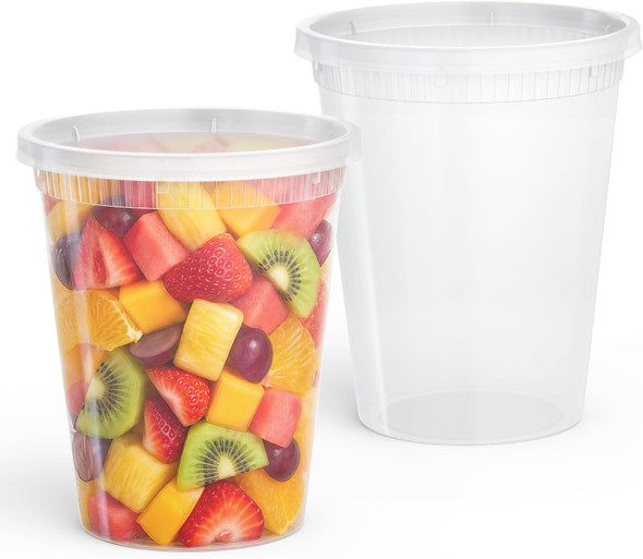 Round Plastic Food Storage Containers with Lids, Microwavable, Clear