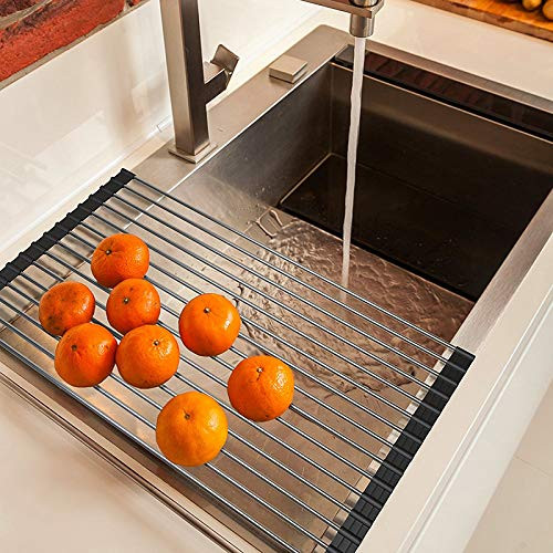 Over the Sink Multipurpose Roll-Up Dish Drying Rack Pan Bottle Food Drainer Mat