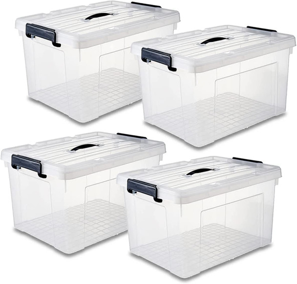4 Pack 70 Qt Latch Box Plastic Totes Clear Storage Containers Bin Latching Lids