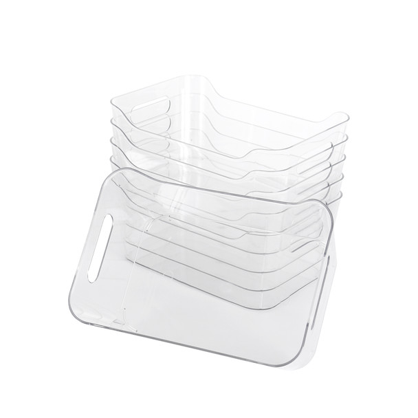 6 PCS Clear Plastic Storage Bin Container Set Pantry & Kitchen Fridge Organizer