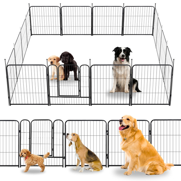 Dog Playpen 16 Panels Pet Fence Metal 24" Exercise Pen Puppy Playpen Out/Indoor