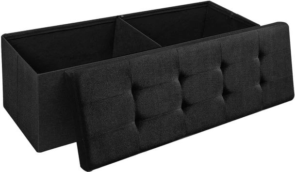 Storage Ottoman Bench Folding Chest Footrest Stool MDF Frame Lid Black 43"