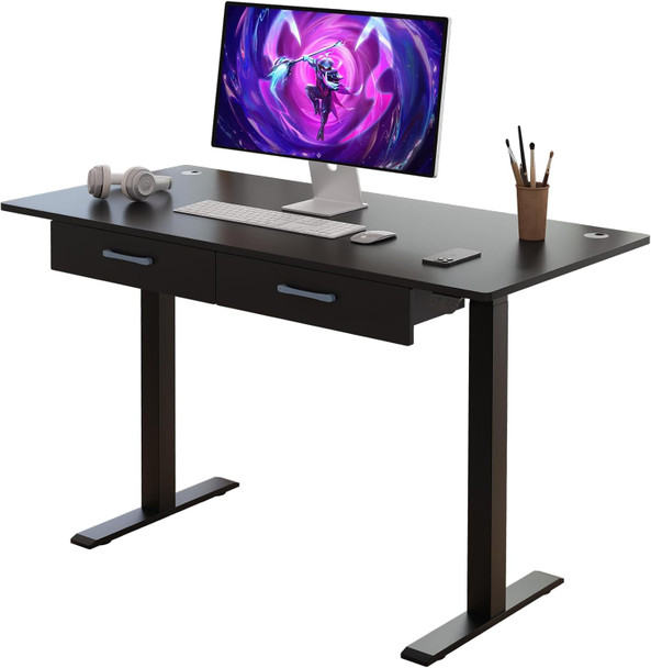 45" Office Electric Standing Desk with 2 Drawers Adjustable Height Desk Black