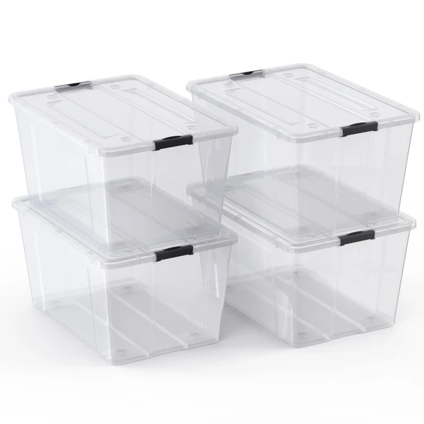 75 Qt Stackable Plastic Storage Bin with Lid  6 Pack Clear