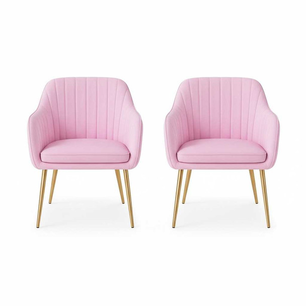 2 Pack Velvet Accent Chair w/Gold Legs, Upholstered Vanity Chair for Bedroom Living Room