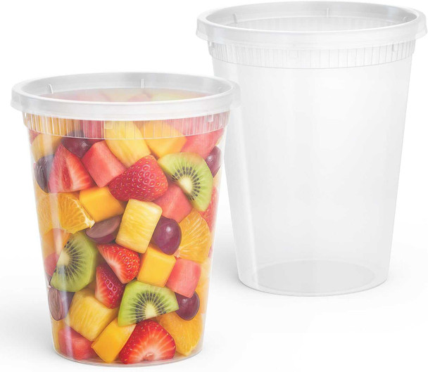 Round Plastic Food Storage Containers with Lids, Microwavable, Clear