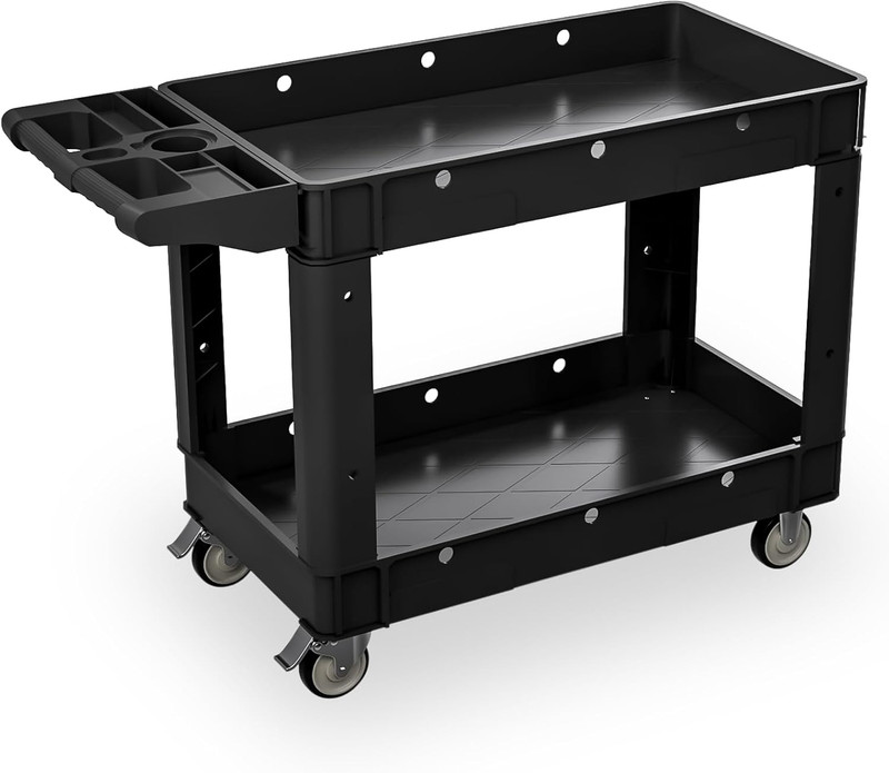 2 shelf utility service cart for stockroom restocking