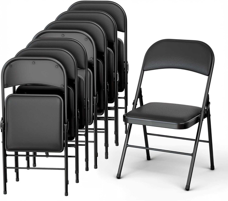Padded faux leather folding chair with metal frame for more comfortable seating