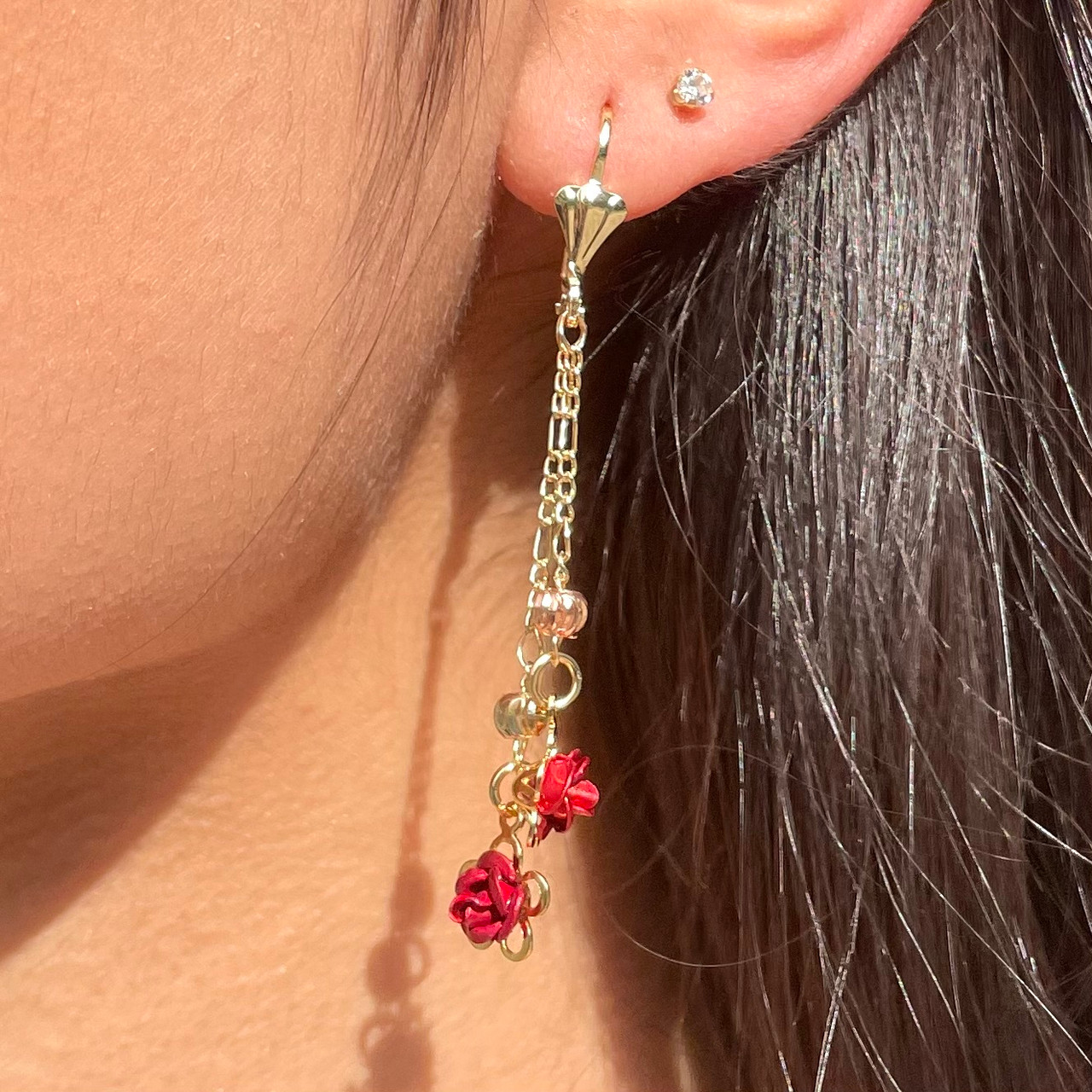 Red Flower Earring | Ad Stone Earring – Peach Tassels