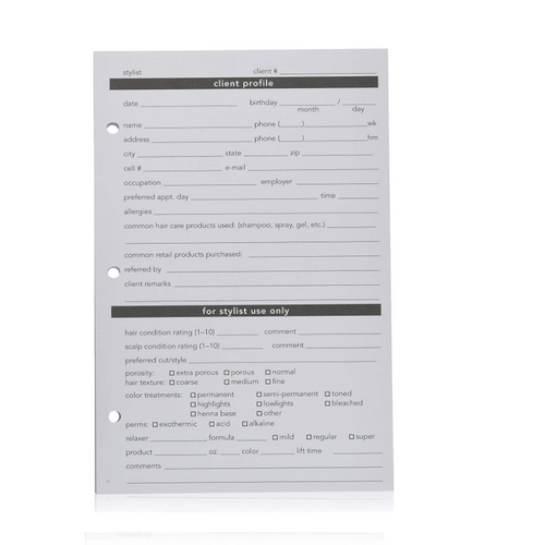 Stylist client data refill cards; 80- pack; 5½” x 8½” #391