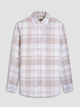 BUGATCHI-JULIAN PLAID PRINT LINEN SHIRT -SAND