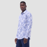 BUGATCHI - JULIAN WHITE COBALT FLORAL LINEN SHIRT