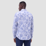 BUGATCHI - JULIAN WHITE COBALT FLORAL LINEN SHIRT