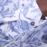 BUGATCHI - JULIAN WHITE COBALT FLORAL LINEN SHIRT